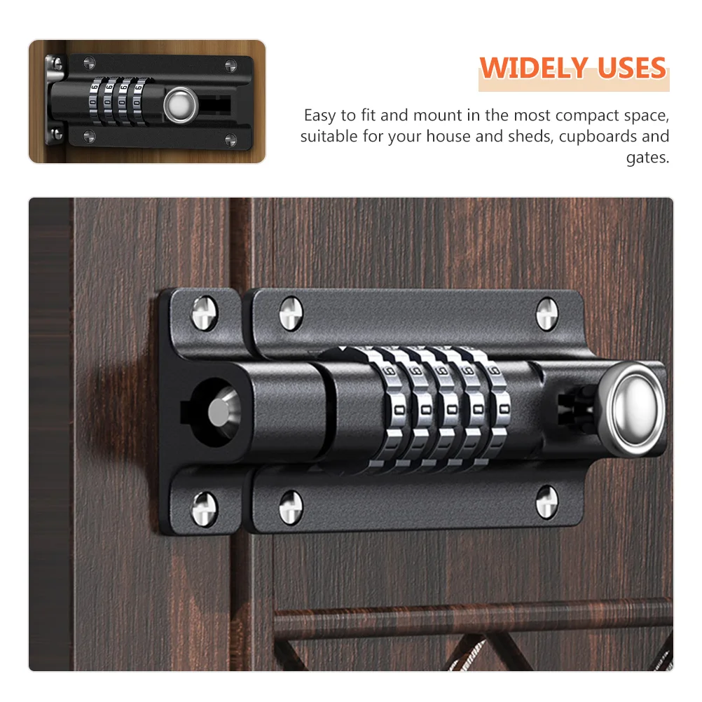 1PC Combination Password Deadbolt Lock Black Door Bolt Gate Locks for Fence Smooth Polishing Rust Resistant Code
