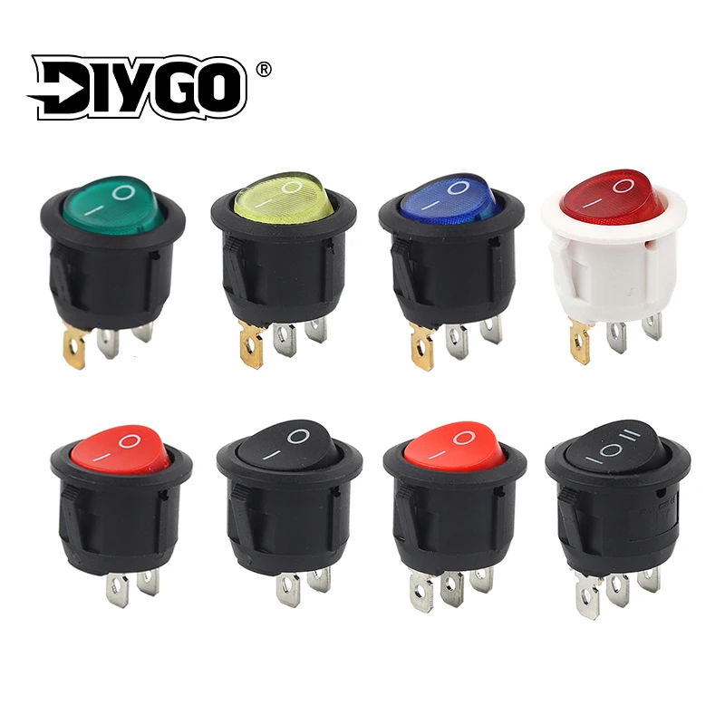 10PCS 23MM 2/3 Position ON-OFF /ON-OFF-ON Round Rocker Switch  Electrical Equipment With Light Power Push Button Switches