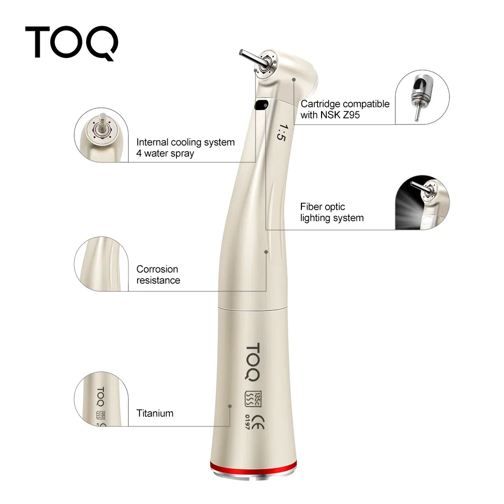X95L Pièce à main dentaire à bouton-poussoir 1:5, contre-angle, multiplicateur de vitesse, avec tête compacte, spray interne et anneau rouge