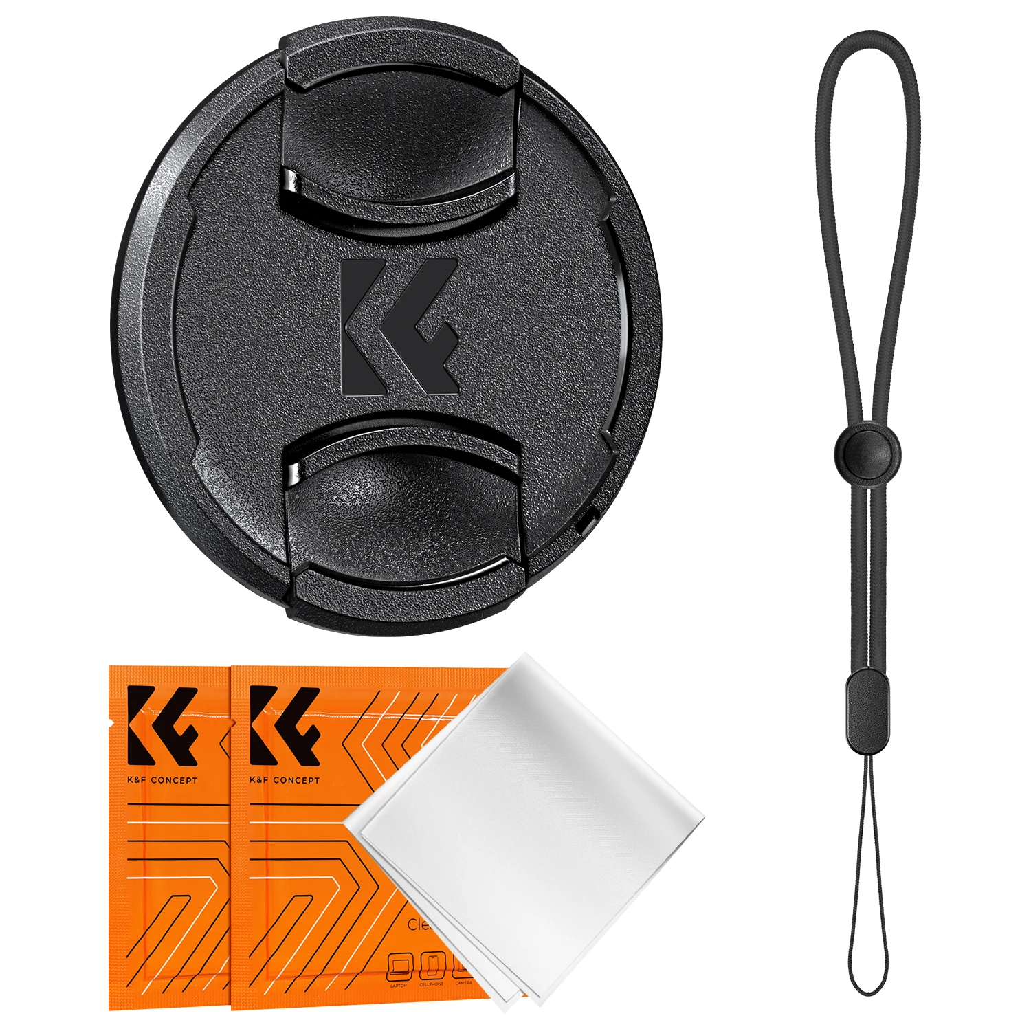 K&F CONCEPT Lensdop 4-in-1 Middenknijper met Anti-Verlies Koord Microvezel Schoonmaakdoekjes Set voor Nikon Canon Sony