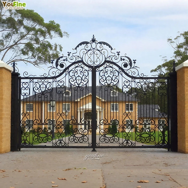 High Security Outdoor Large Size Wrought Iron Gate Luxury Mansion