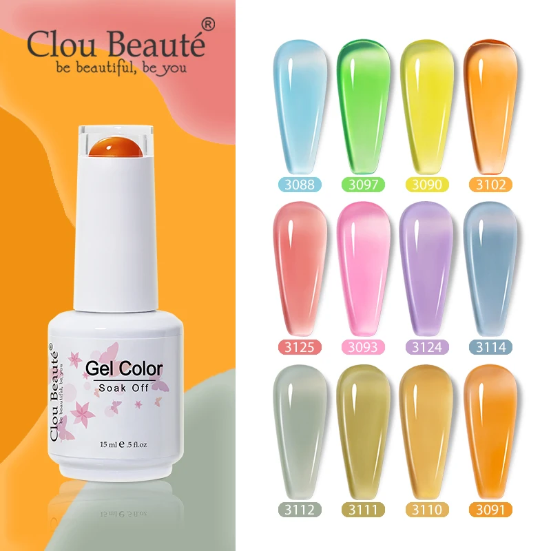 

Clou Beaute Jelly Light Pink Peach Translucent Color Gel Nail Polish Summer Nails Crystal Varnis Semi Permanent Nail Art Varnish