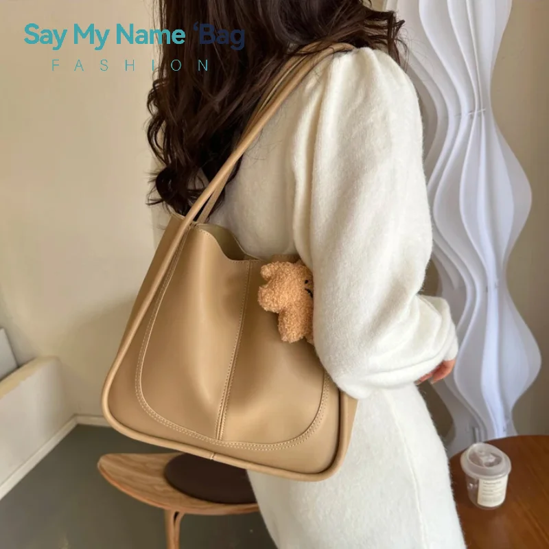 

Большая вместительная сумка-тоут, женская трендовая женская сумка на плечо, кожаная простая дизайнерская женская сумка высокого качества, кошелек ﻿