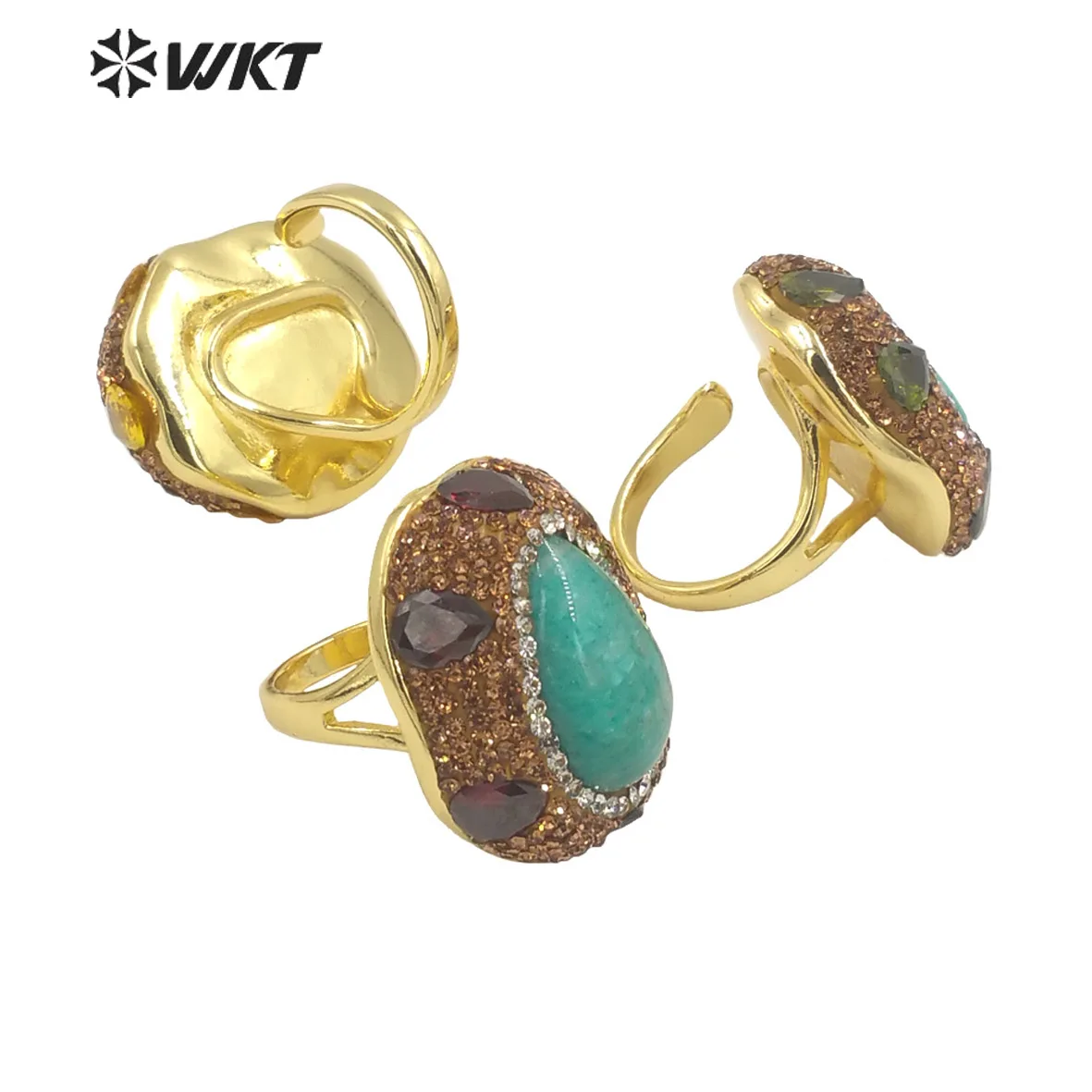 

WT-R498 Wholesale Natural Amazonite And Turquoise Stone With Cubic Zircon Big Rings For Unisex Party ACC or For Friends Gifts