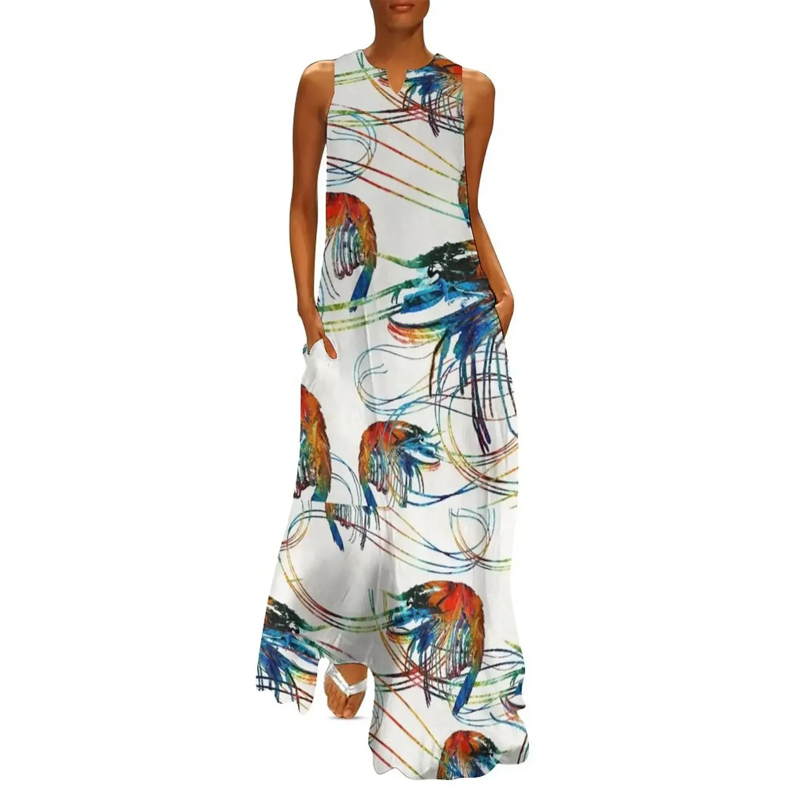 

Bright Colorful Shrimp Collage Art by Sharon Cummings Long Dress clothing women summer 2025 Dress