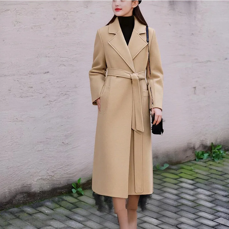 معطف نسائي شتوي جديد لعام 2025 بياقة واقفة ناعمة وحزام معطف أنيق غير رسمي من مزيج الصوف #4