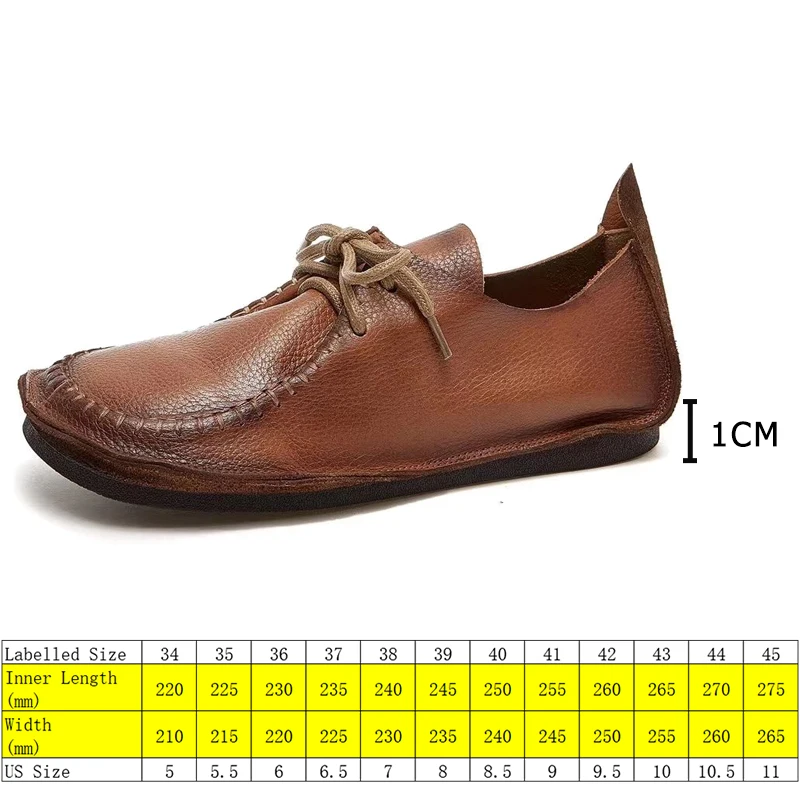 Koznoy 1cm New Ethnic Manual Suture Genuine Leather Flats Loafers Moccasins Lazy Slip on Soft Comfy Summer Women Leisure Shoes