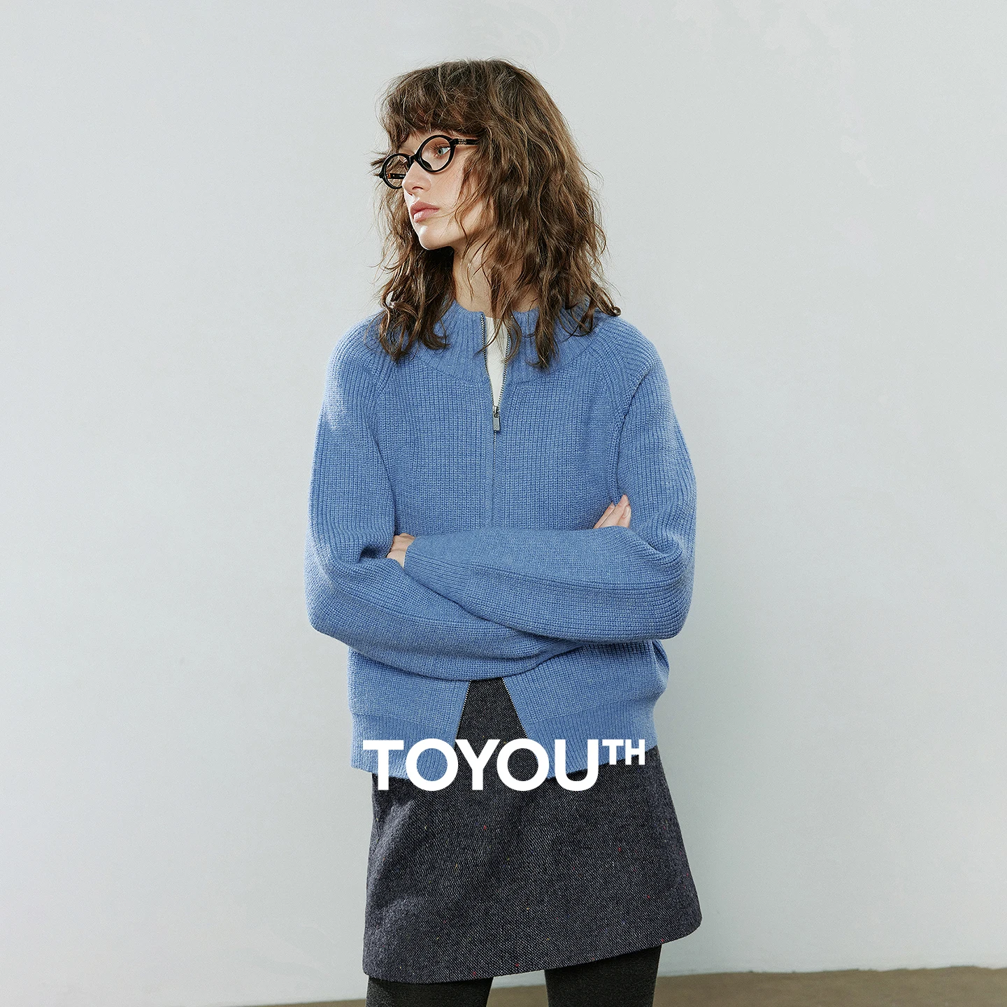 

TOYOUTH Women Sweaters 2025 Winter New Zip Half-High Collar Vintage Light Sporty Soft Polar Fleece Cardigan Jacket