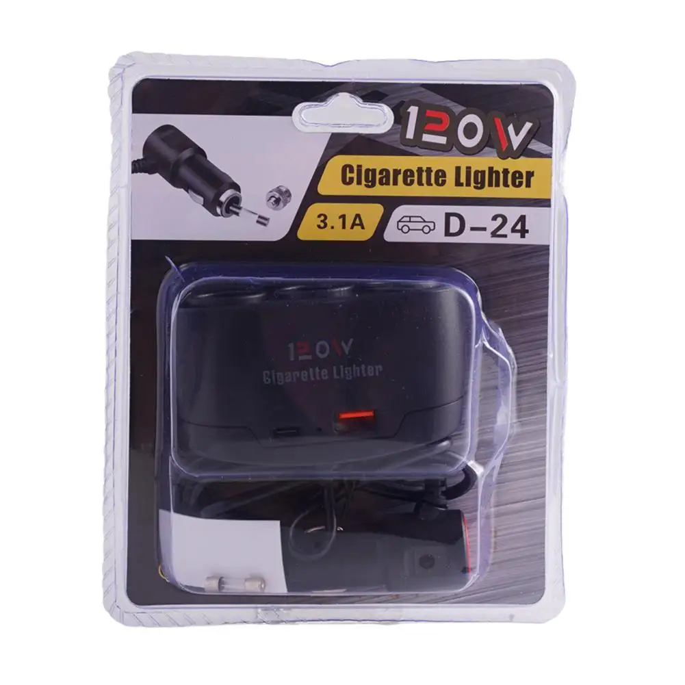 

120W Car Charger 12V 24V 3 Socket Cigarette Lighter Splitter Dual USB PD Car Power Conversion Plug Fast Charge Adapter For Phone
