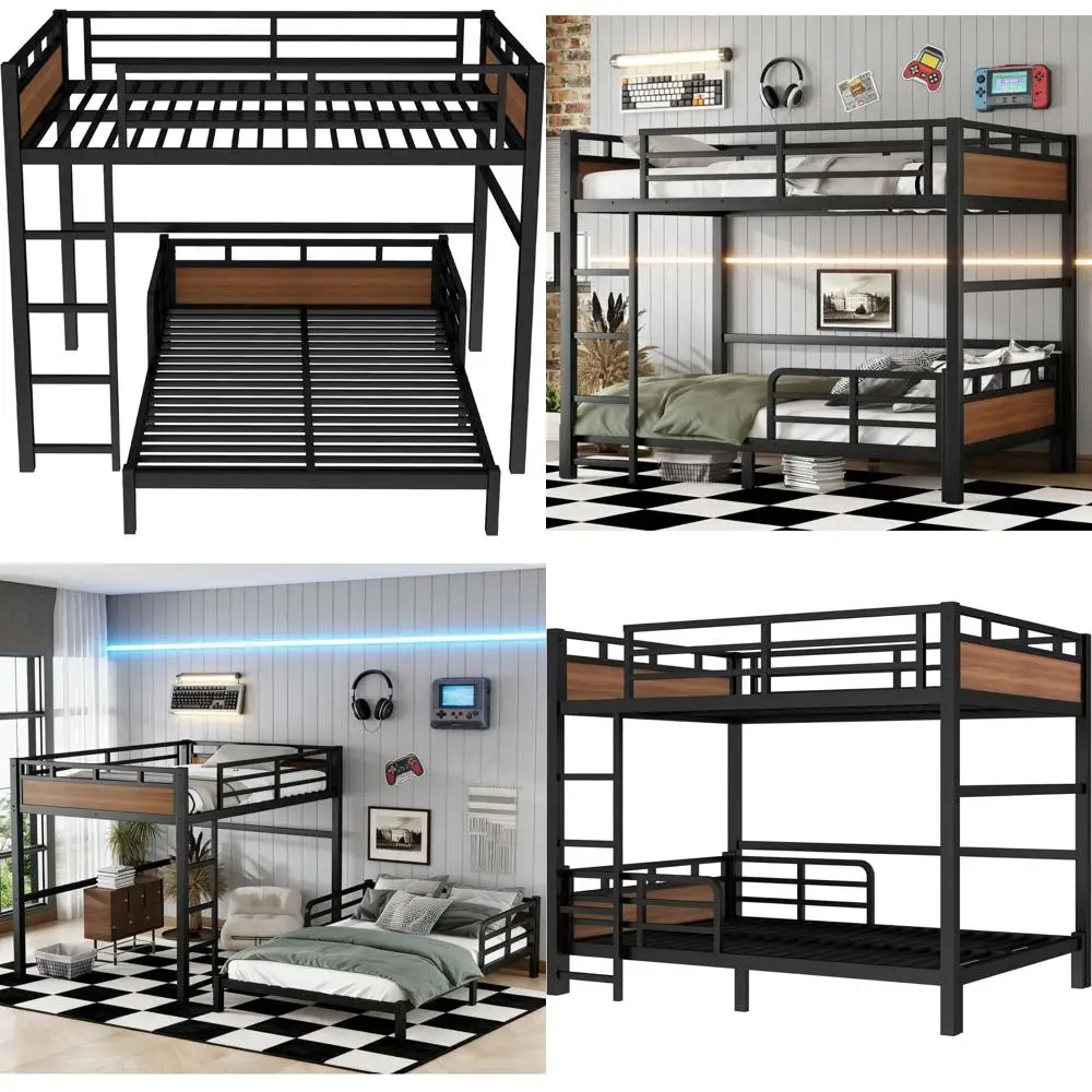 

Разборная металлическая двухъярусная кровать XL размера с защитными перилами для детей, подростков и взрослых, цвет орех.