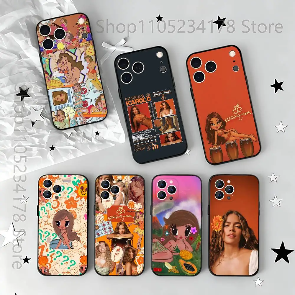 حافظة هاتف Hot-Karol G T-Tropicoqueta 2025 لهاتف iPhone 17,16,15,14,13,12,11,Pro,Max,Plus,E,Air,غطاء أسود واقٍ صغير #1