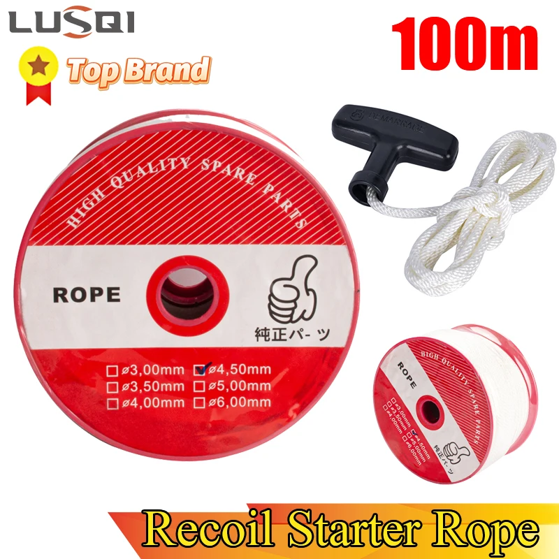 LUSQI 4.5mm*100m Pull Cord Replacement Recoil Starter Rope Lawn Mower Chainsaw Water Pump Generator Recoil Starter Handle Line