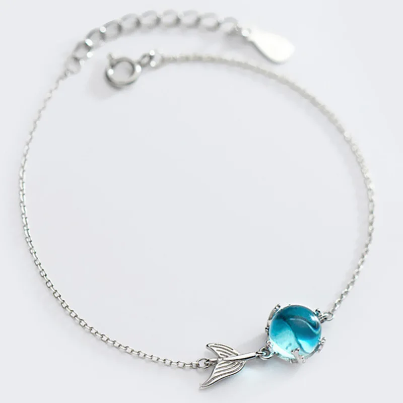 925 Silver Bracelet Necklace Fish Tail Mermaid Blue Elegant Ocean Sea For Woman Girl Jewelry Gift Dropship Wholesale