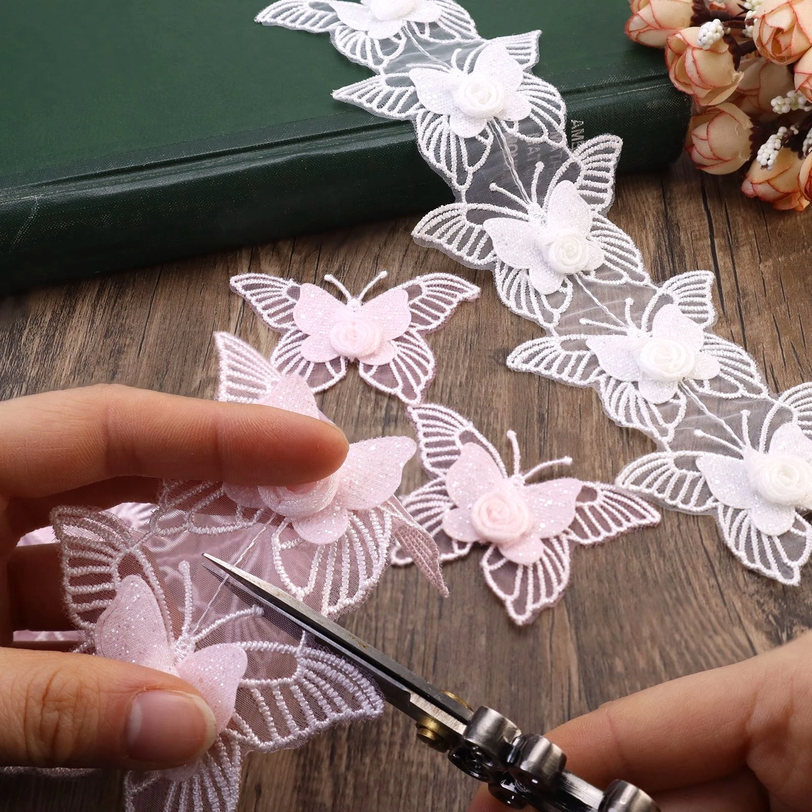 5pcs 3D Butterfly Lace Trim Embroidered Lace Applique for Dress Sewing, Wedding Bridal Decoration