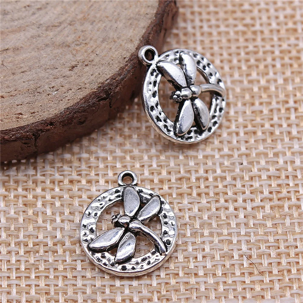 10pcs 14x17mm Antique Silver Color Round Dragonfly Charms For Earring Making For Jewelry Making B14737