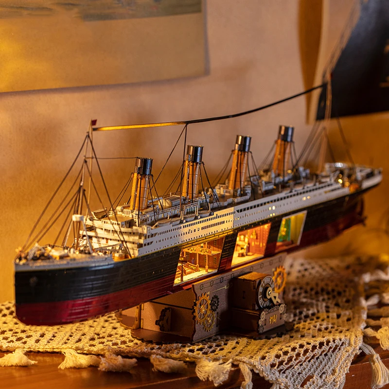 DIY 3D Metal Puzzle Titanic Ship Model Building Kits Handmade Boat Jigsaw Puzzles with USD Lights for Friends Birthday Gifts