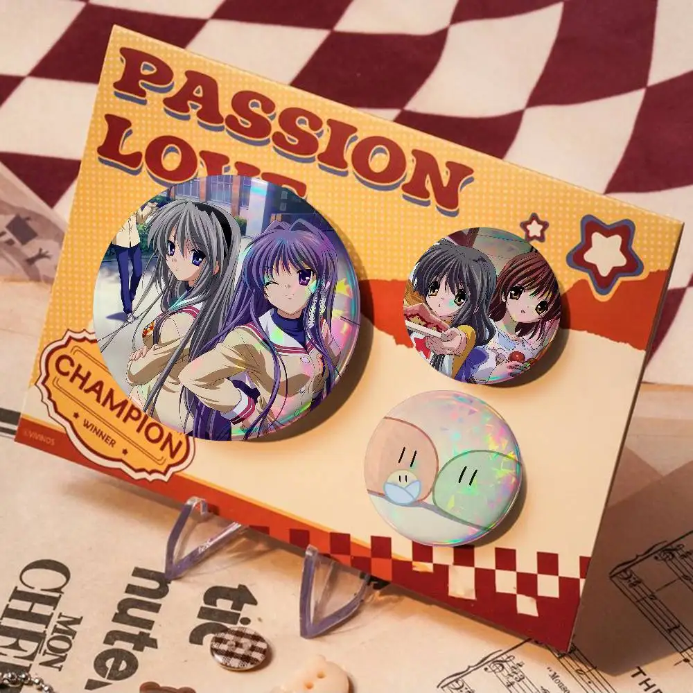 Anime C-CLANAD For Badge Personalized Custom Laser Reflective Badge Hologram Metal Enamel Pin Brooch Souvenir Gift