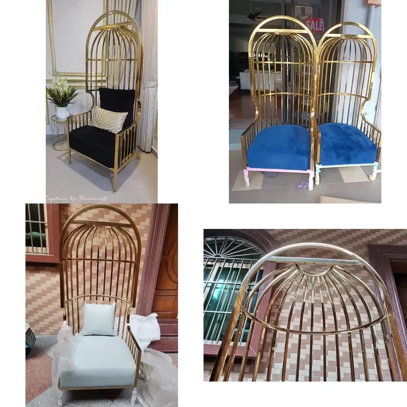 Light Luxury Single Sofa for Postmodern Hotel Lobby Rest Chair Creative Model Room Sofa Chair Stainless Steel Birdcage Chair