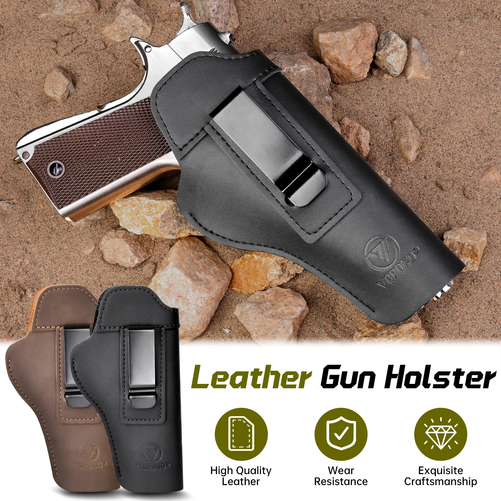 1911 Leather Gun Holster IWB Inside Waistband Concealed Carry Holster Wear‑Resistant Pistol Holder for 1911 Series Handgun