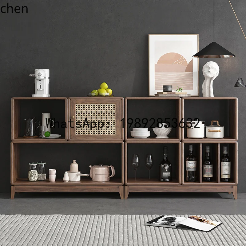solid wood rattan storage cabinet living room floor storage bookshelf locker