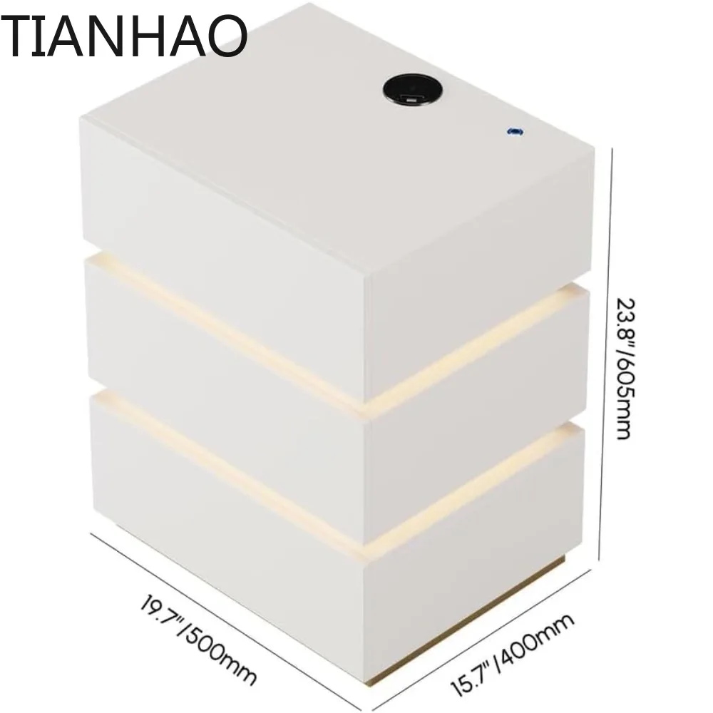 Modern Smart Nightstand with Wireless Charging Station, Bedside Table with 3 Drawers, White Night Stand with LED Light