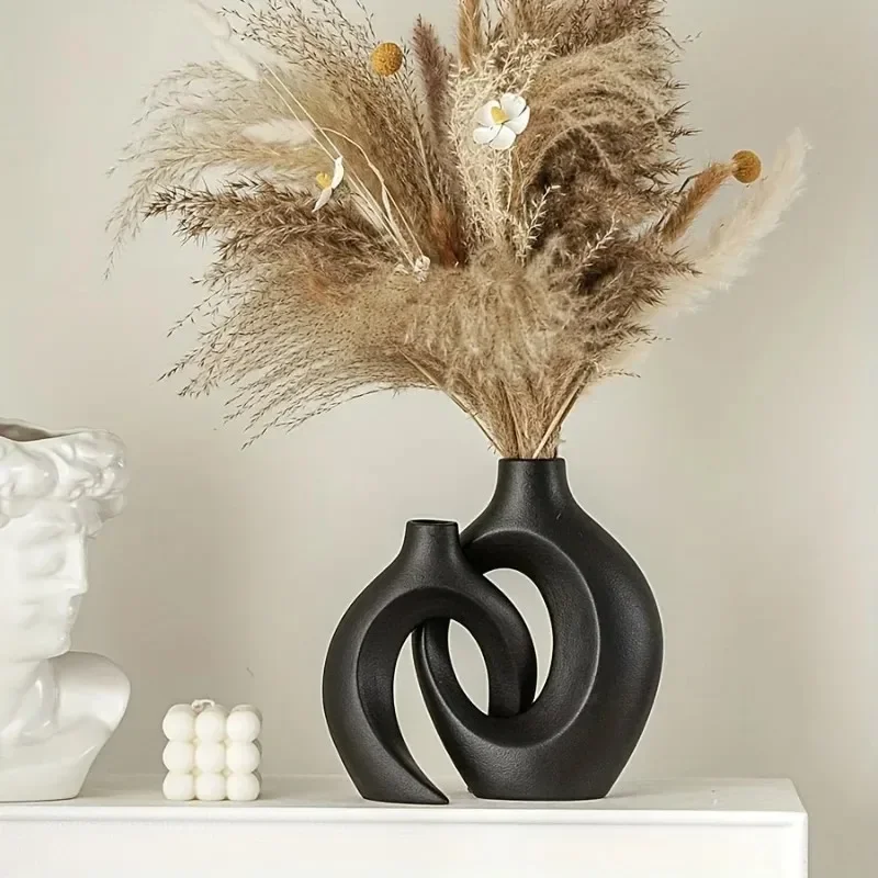 2026 latest model nordic black flower vase designed plastic plant pot home decoration living room bookshelf place vases interior - view 6