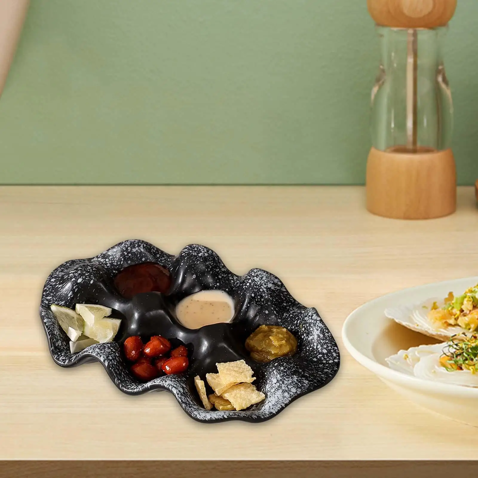 Sauce Dish Condiment 6 Cups Seasoning Ceramic Egg Tray Eggs Storage Organizer Serveware for Restaurant Countertop Fridge BBQ
