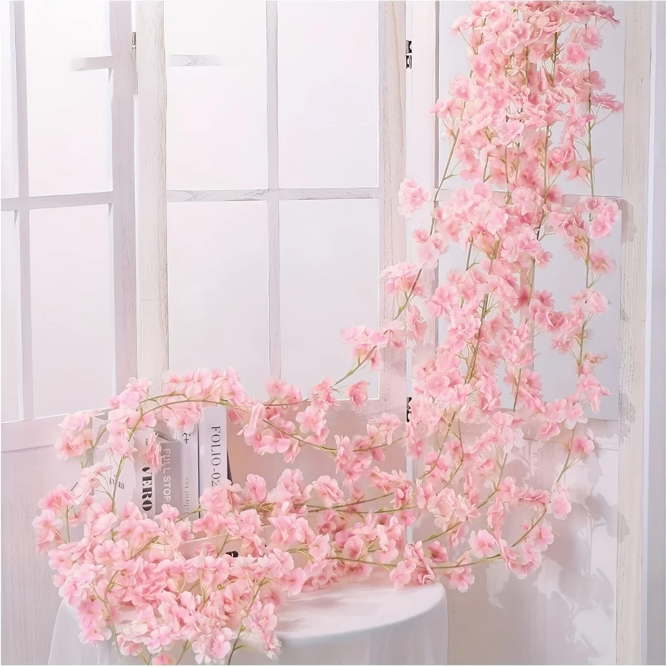 Simulierte Kirschblüten-Rebe, Rohrebe, blockierende Pfirsichblüten-Dekoration, Hintergrund, hängende Blumenrebe, gefälschte Blumenrebe – Detail 10