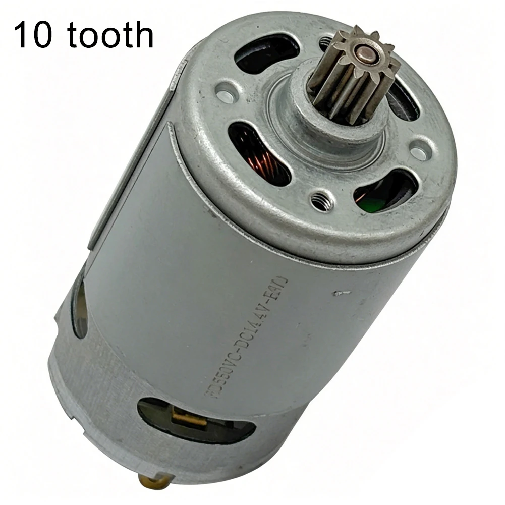 Electric Saw Motor 14.4V RS550 Motor RS550 Type Motor 10 Tooth Gear Lightweight Build Metal Construction Sliver