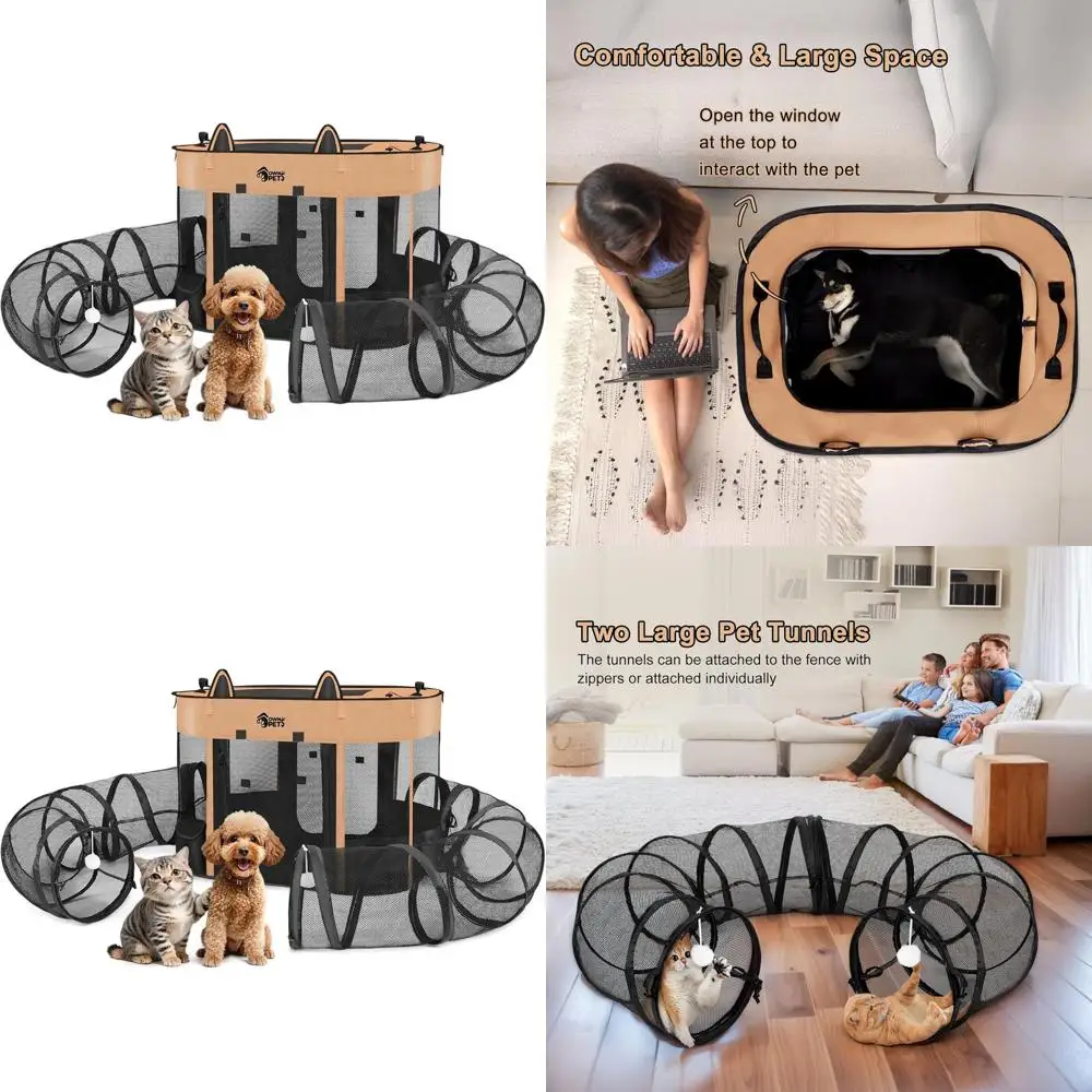 

Foldable Pet Playpen with Removable Tunnel, Suitable for Cats, Dogs, and Small Animals - Indoor/Outdoor Use