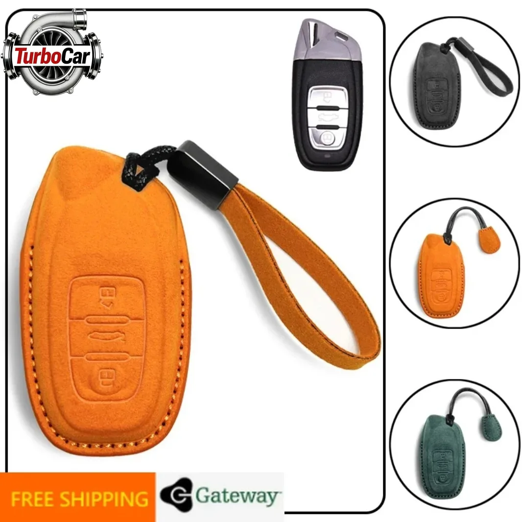 

For Lamborghini Huracan Aventador Suede Leather Car Remote Key Fob Case Cover Holder Bag with Keychain