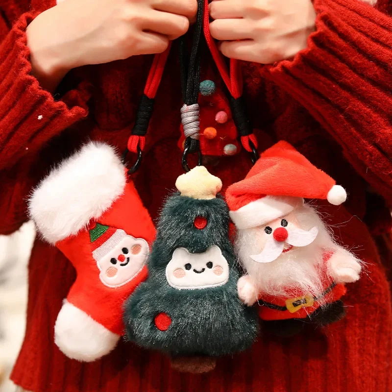 Kawaii Weihnachten Plüsch-schlüsselanhänger Cartoon Santa Claus Weihnachten Baum Puppe Stofftiere Auto Schlüsselanhänger Tasche Anhänger Hängen Dekor Geschenk
