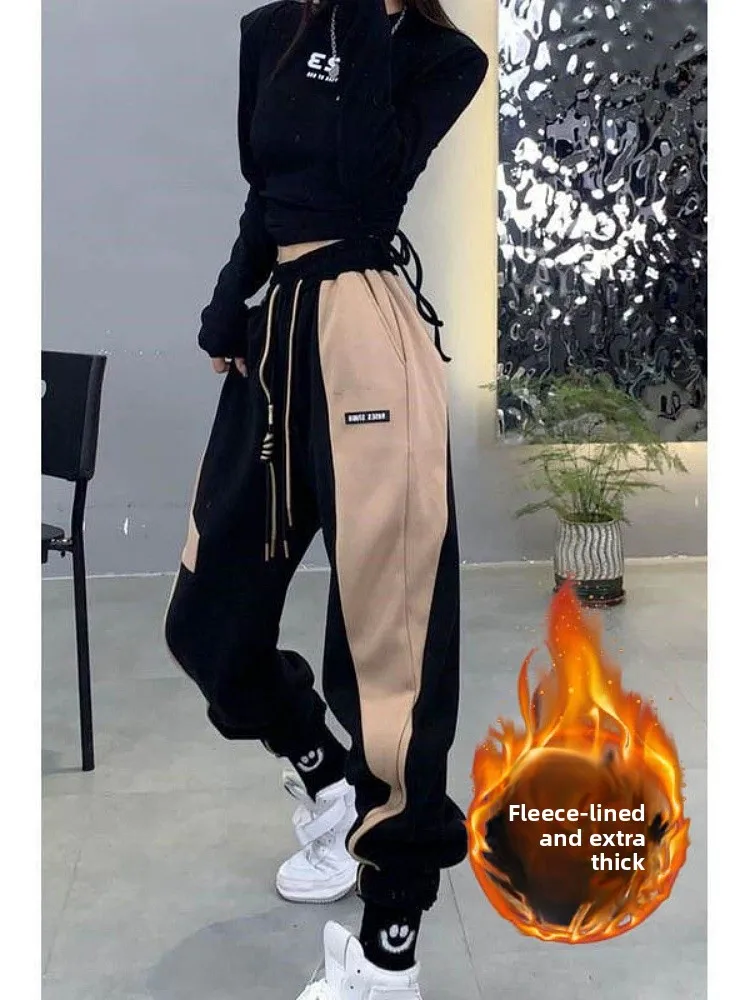 

Женские спортивные брюки с надписью Fce на подкладке, тонкие контрастные цвета, повседневные свободные утягивающие зимние шаровары