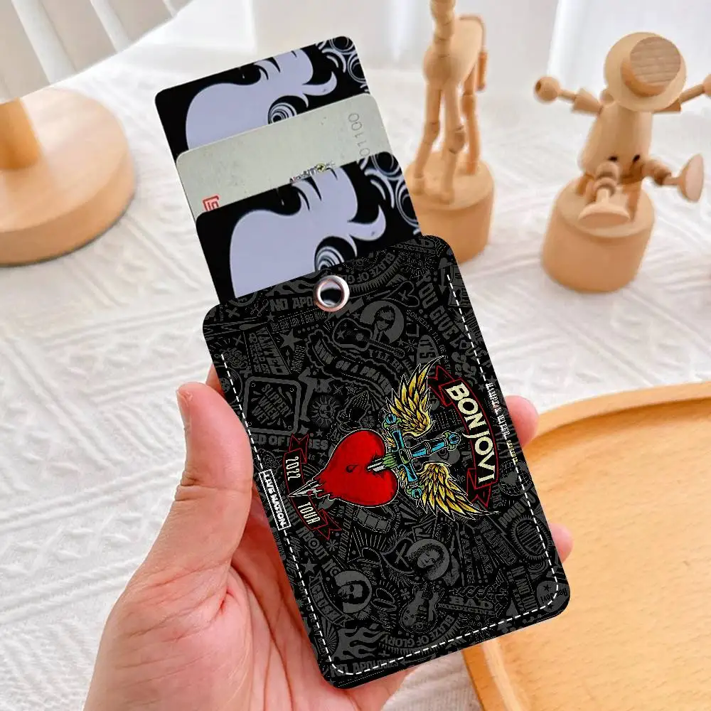 B-BonS J-Jovi مستطيل حافظة بطاقات الهوية المفاتيح الوصول حافظة للبطاقات مفتاح العلامة حلقة حامل بطاقة جلدية حلقة رئيسية الوصول #5