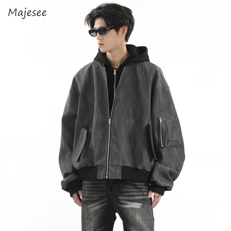 Hooded Leather Jackets for Men Cool Panelled Personality Vintage European Style Handsome Couples Outerwears High Street Casual