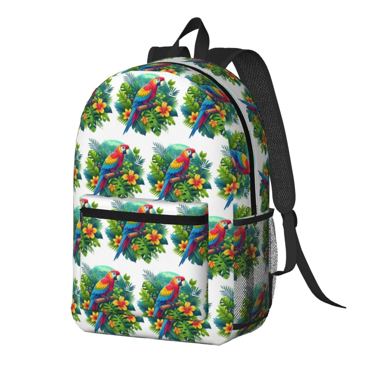 

Colorful Tropical Parrot With Flowers Print Backpack Daypack Large Capacity BookBag School Bag Shoulder Bags for Men Women