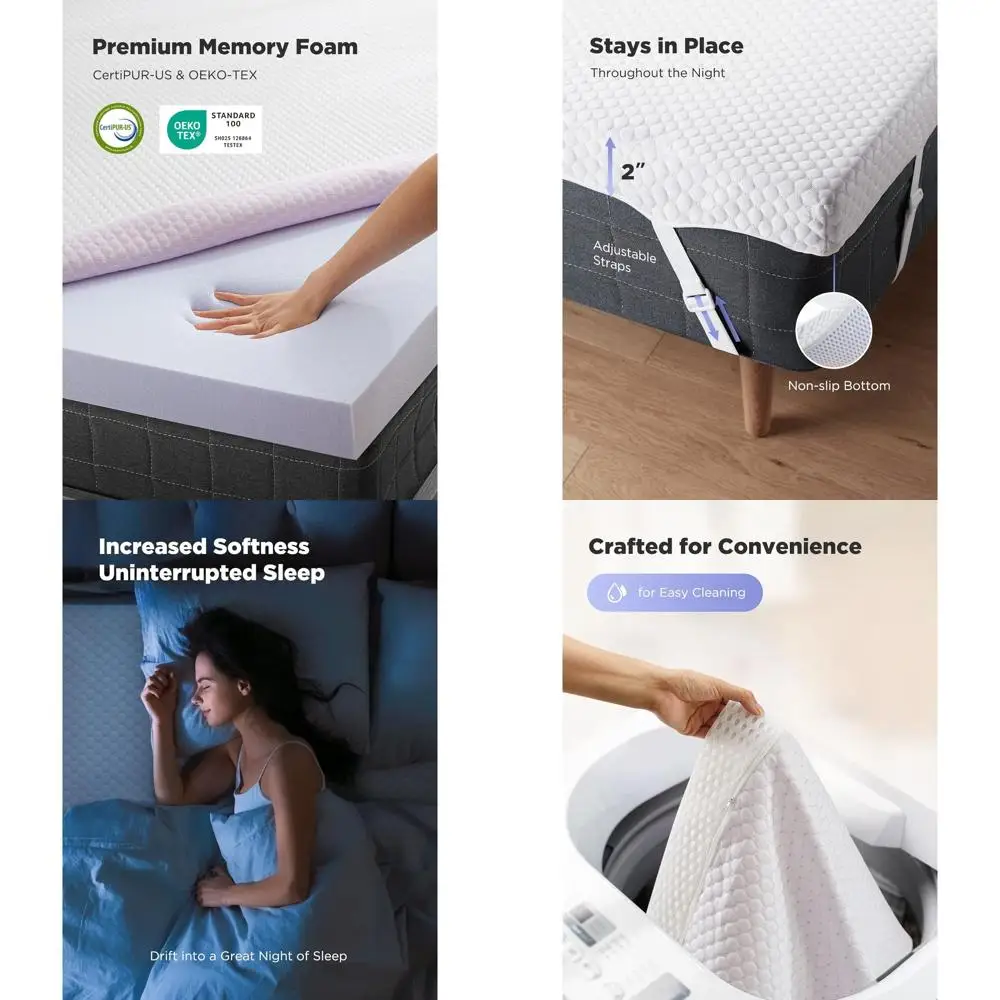 

2-дюймовый гелевый наматрасник из пены с эффектом памяти — снятие давления и охлаждение сна, мягкий двойной размер, нескользящий, моющийся чехол