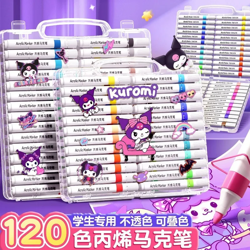 Kuromi Anime Kawaii MINISO Acrylic Marker Watercolor Students Washable Pen Cute Cartoon Colorful Stationery Gifts for Kids