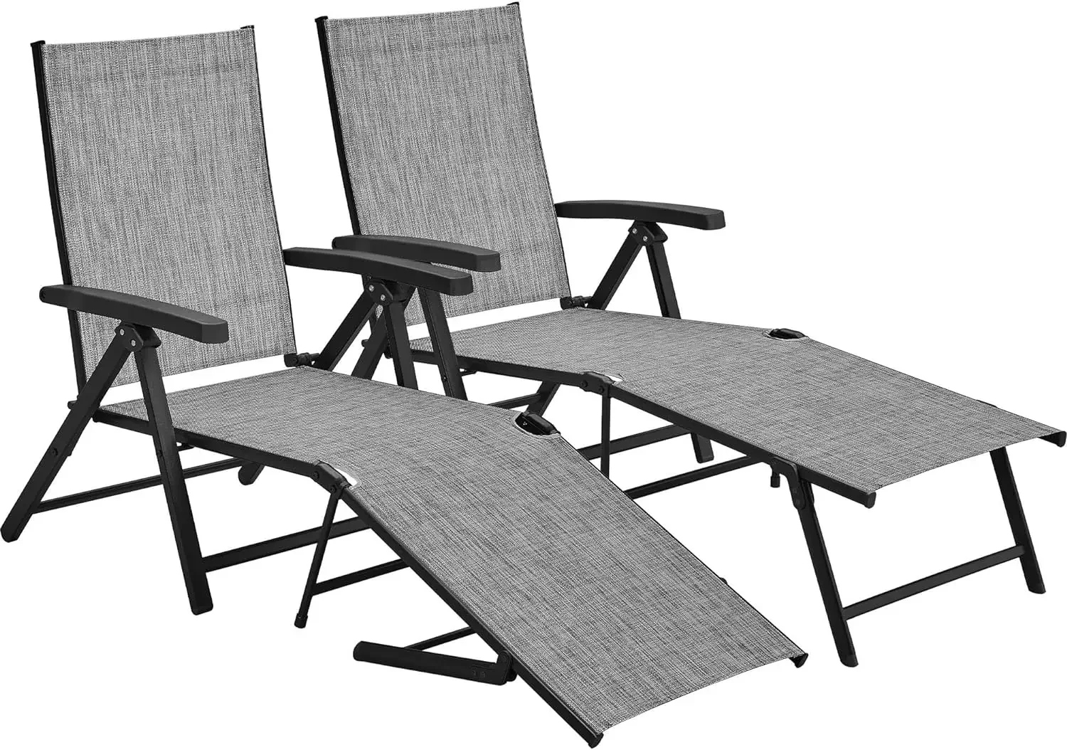 

Outdoor Folding Chaise Lounge Set of 2 Patio Reclining Chairs w/Adjustable 7-Position Back for Beach Pool Garden Yard Deck Gray