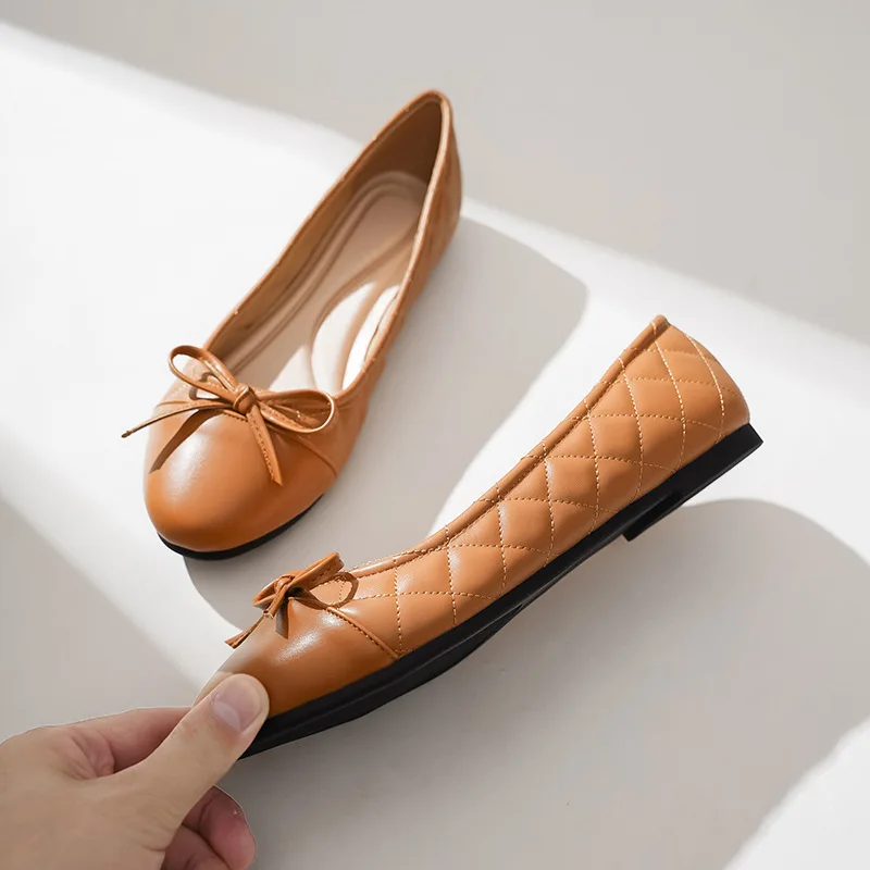 Zapatos planos con lazo de talla grande para mujer, mocasines con punta redonda y purpurina de cristal, sin cordones, suela suave, ballet, talla 41-43