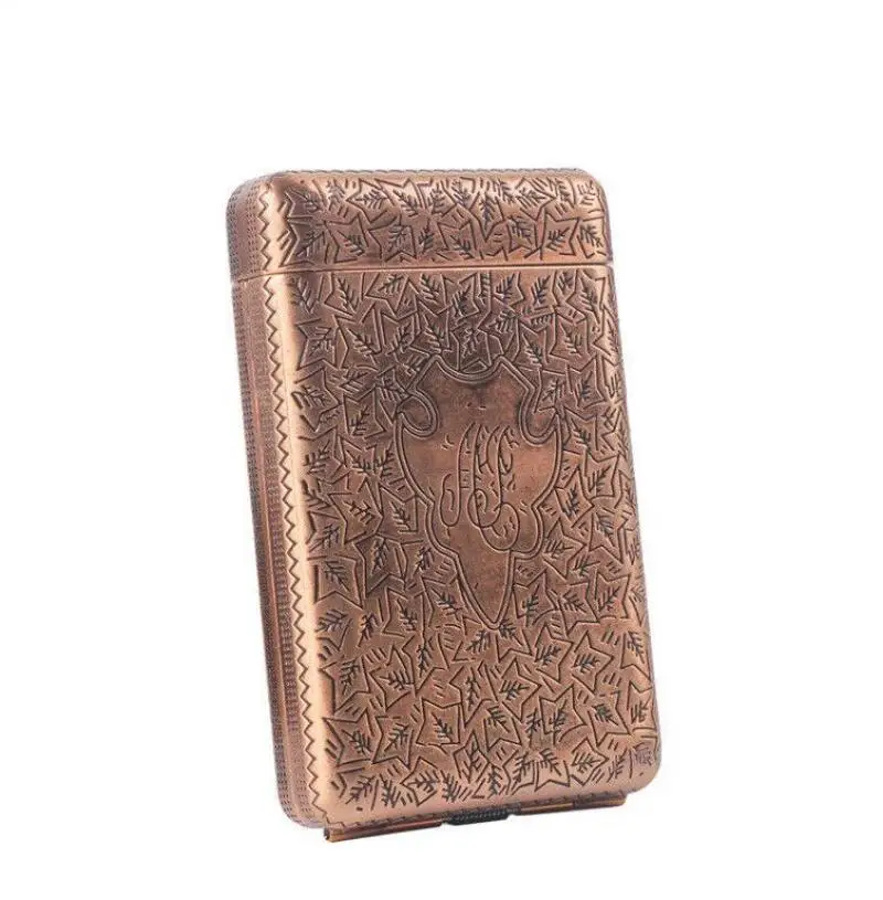 New 1PC Red Copper Retro Hand Carved Metal 3-Open Cigarette Box Which Can Hold 14 Cigarettes