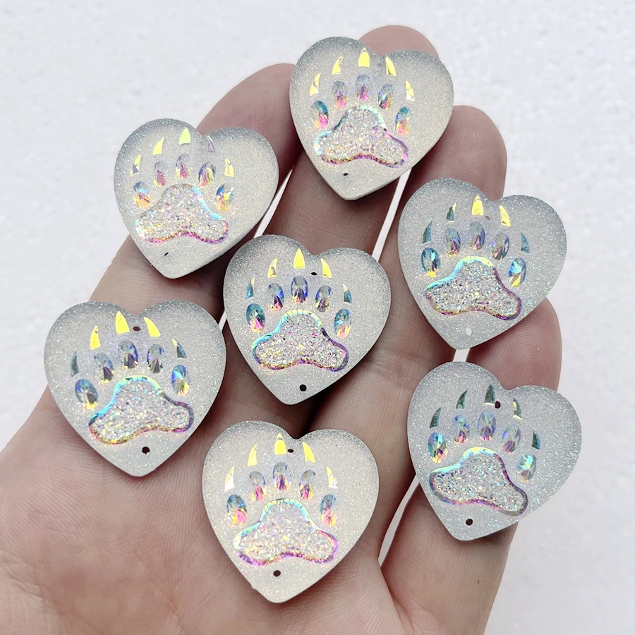 New shiny white AB 25mm Bear Claw Resin Rhinestone Flat Back scrapbook diy Jewelry Indigenous earrings with charm decor