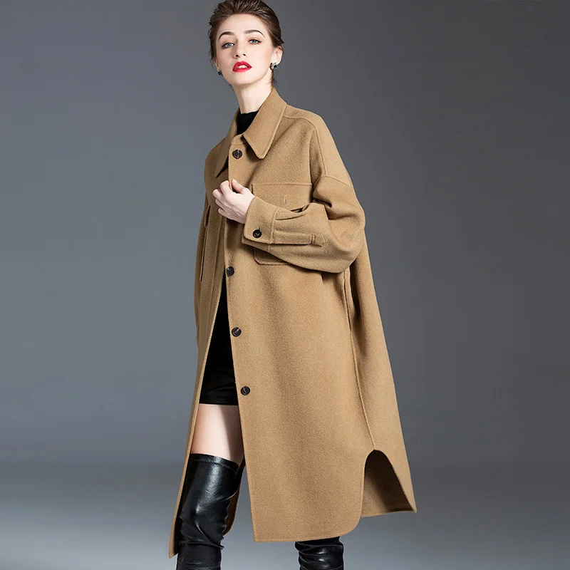 2024 Fashion Style Wool Coats Spring Autumn Cashmere Long Jackets Women Real Fur Black Coats Oversize