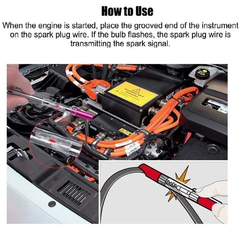 Safe Reliable Ignition Test Pen High Voltage Wire Tester Spark Plug Wire Coil Detector Tool for Vehicle Inspection Maintenance