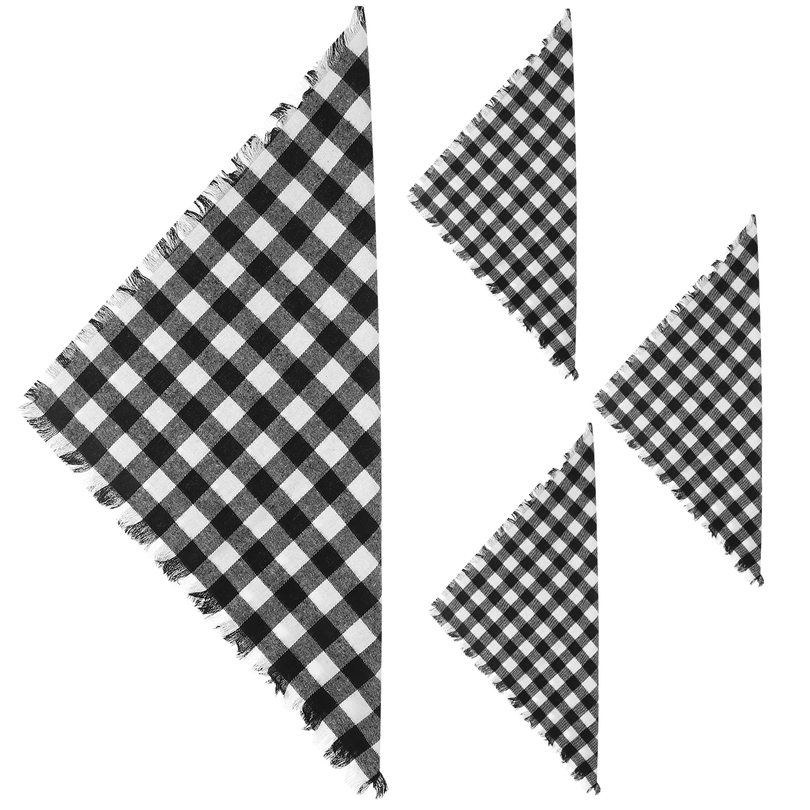 

4 Pcs Buffalo Plaid Napkins Cotton Tassel Farmhouse Cloth Dinner Black White Checkered 45cm Machine Washable Rustic Gingham