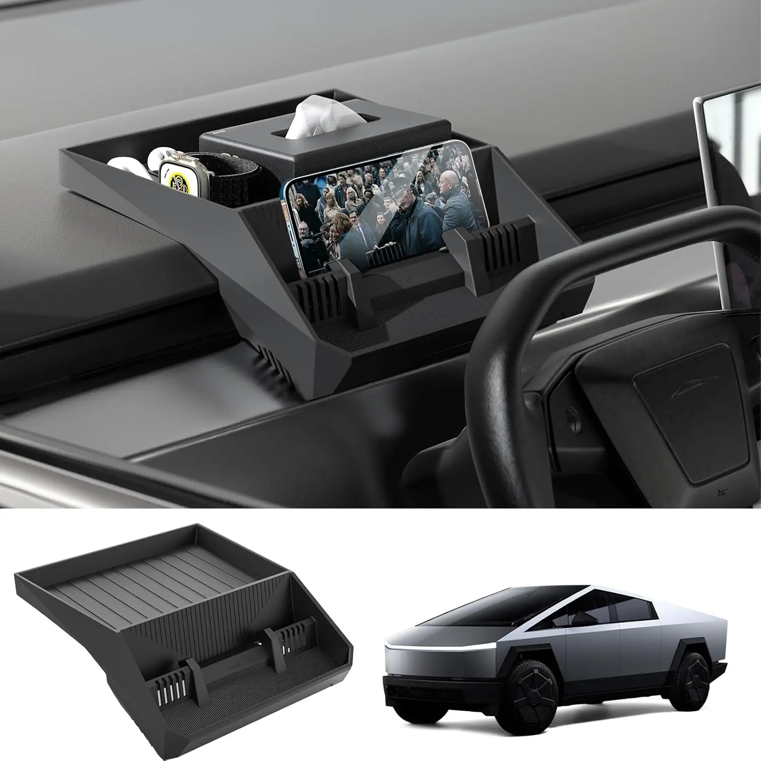 

for 2025 2024 Tesla Center Console Organizer - Hidden Behind-Screen Storage Tray, Dashboard Caddy
