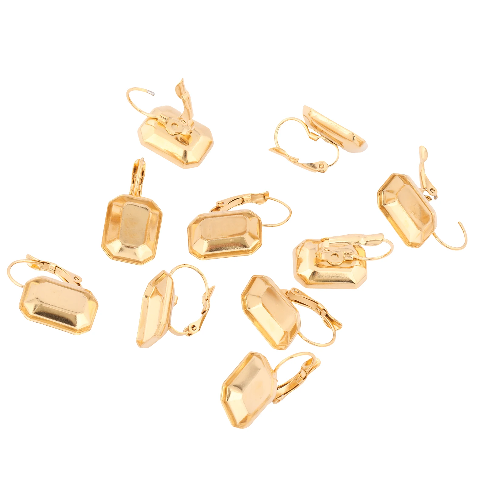 10pcs Stainless Steel Gold Plated Leverback Earring Setting Blanks For 10x14mm Rectangle Crystal Stones Diy Jewelry Accessories