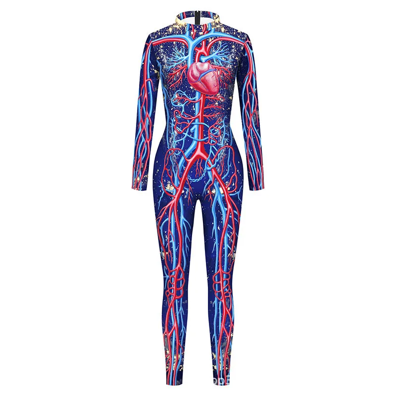 Halloween-Party Muskel-Punk Bedruckter Jumpsuit Elastischer Ganzkörperanzug Karneval Cosplay Kostüm Catsuit Steampunk Outfit 2026 – Detail 8
