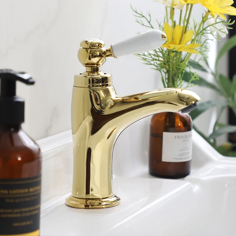 Single handle washbasin faucet cold and hot water single hole ceramic valve core all copper