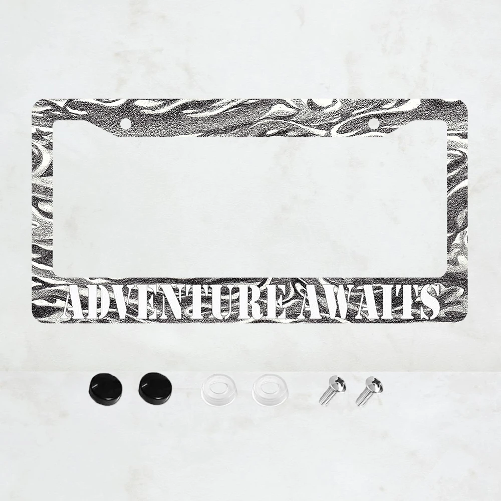 

Adventure Awaits License Plate Frame - American Mountains Vanity Car Tag Frames Aluminum Car Decoration
